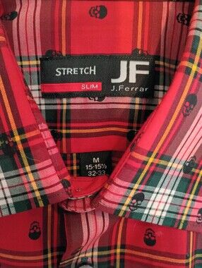 jf j.ferrar Red Plaid Button-Down Shirt with Skull Accent